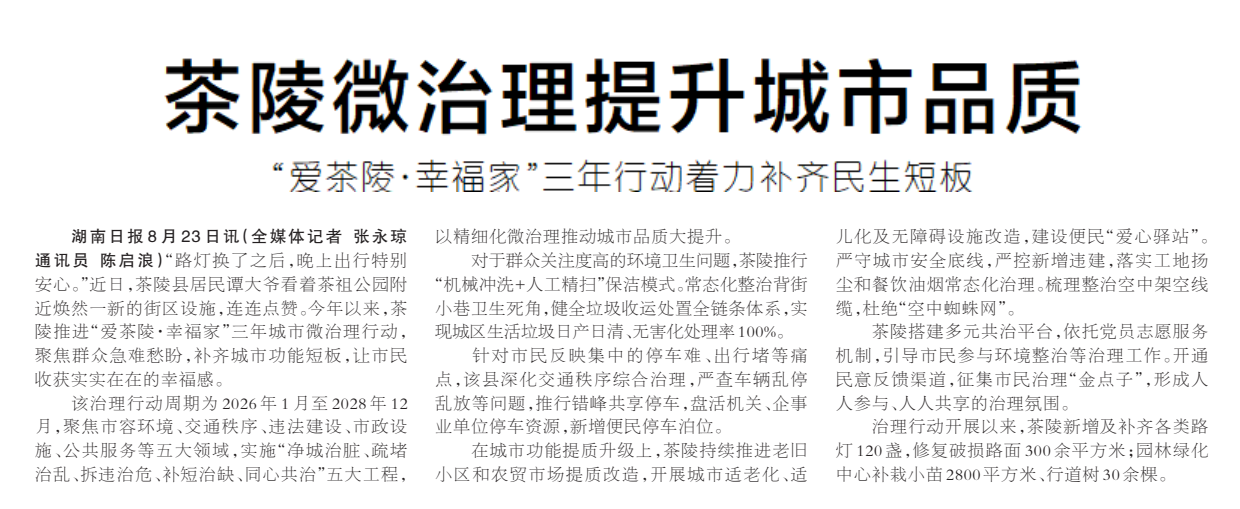 《茶陵微治理提升城市品质》湖南日报版面裁图